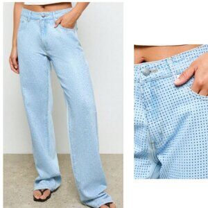 New 2026 Glorious Blue Rhinestones Embellished Lightwash Jeans 30